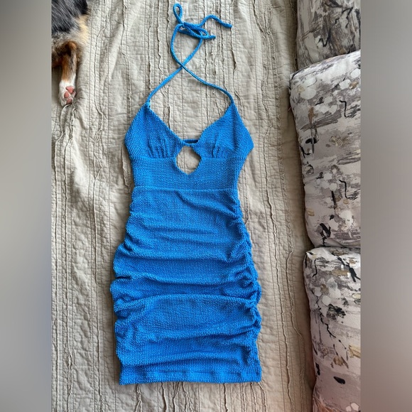 Blue Halter Mini Dress - Picture 1 of 4